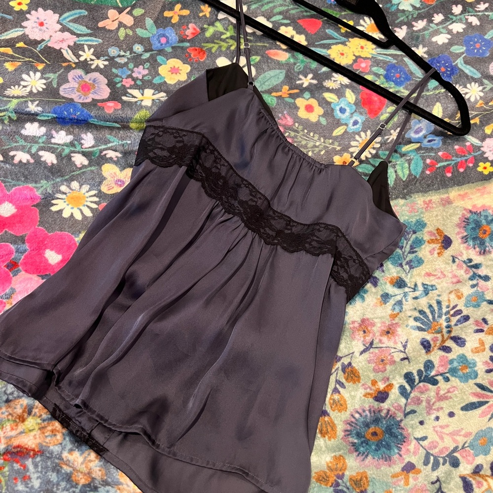 Dark gray w/ Black Lace Trim Top - Picture 2 of 2